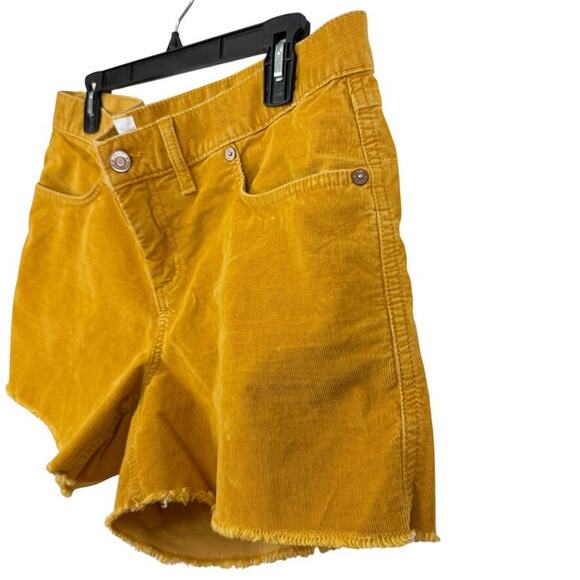 Gap Womens Fine Wale Mustard Yellow Corduroy Shorts Raw Hem Stretch Mid Rise 12 - Picture 8 of 16